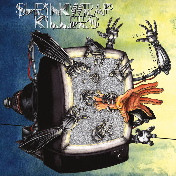 Album cover for 'Shrinkwrap Killers' featuring mechanical and organic elements.